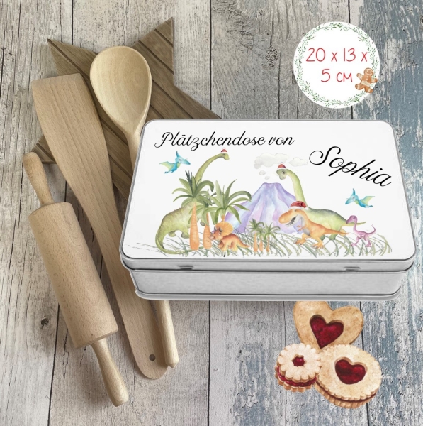 zuckersüße Dinosauruer Kekse KEKSDOSE Plätzchendose mit Name personalisiert Weihnachten Geschenke von Lüttentüddel®